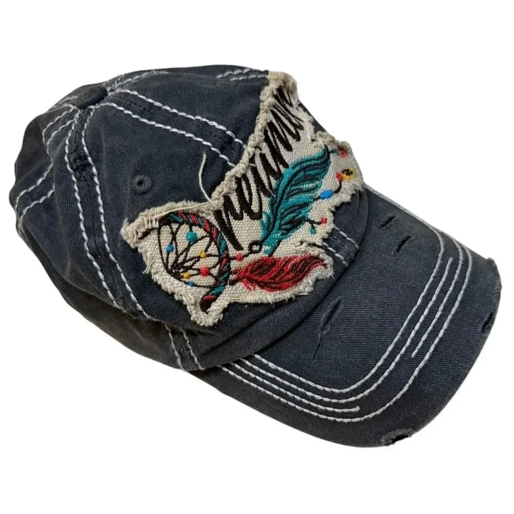 Kbethos Vintage Dreamer Boho Dream Catcher Gray Distressed Baseball Cap